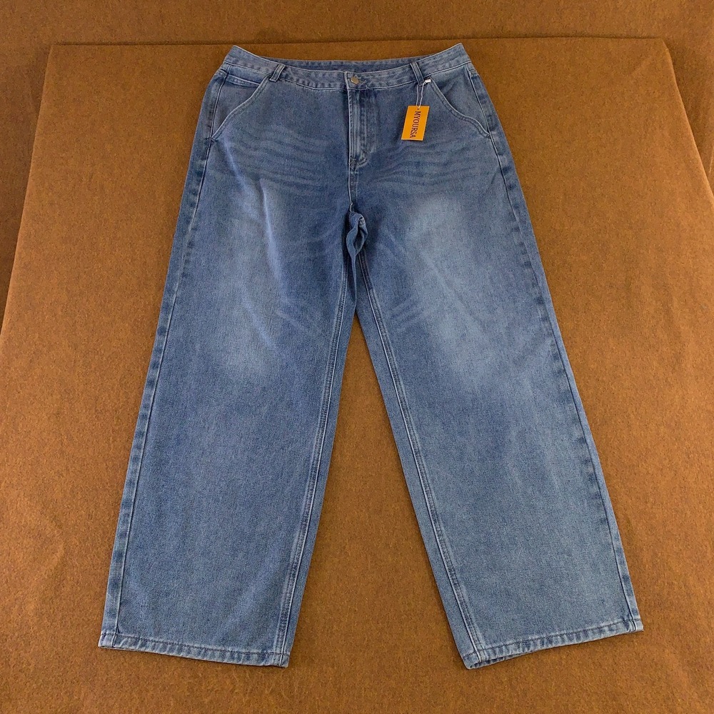 MYOURSA Womens Size XXL Light Blue Denim High Rise Straight Leg Mom Jeans NWT